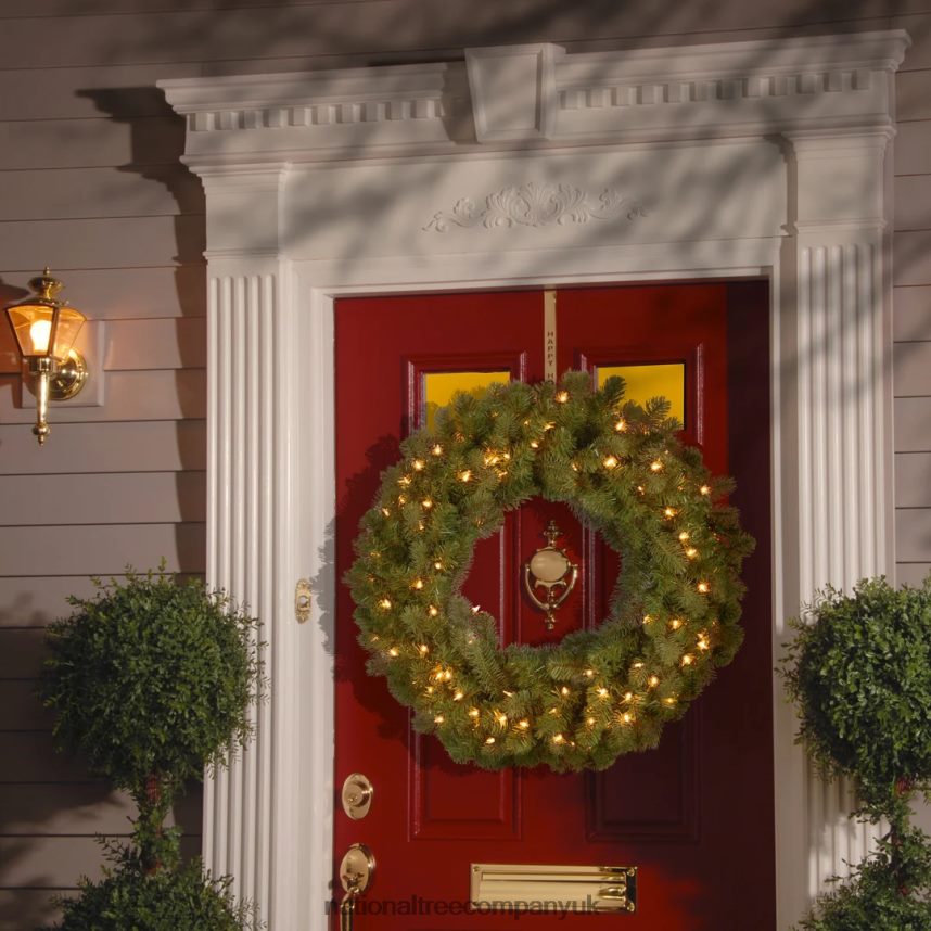 Greenery | National Tree Company Pre-Lit Artificial Christmas Wreath Green Downswept Douglas Fir White Lights Christmas Collection 24 Inches F2L4F256